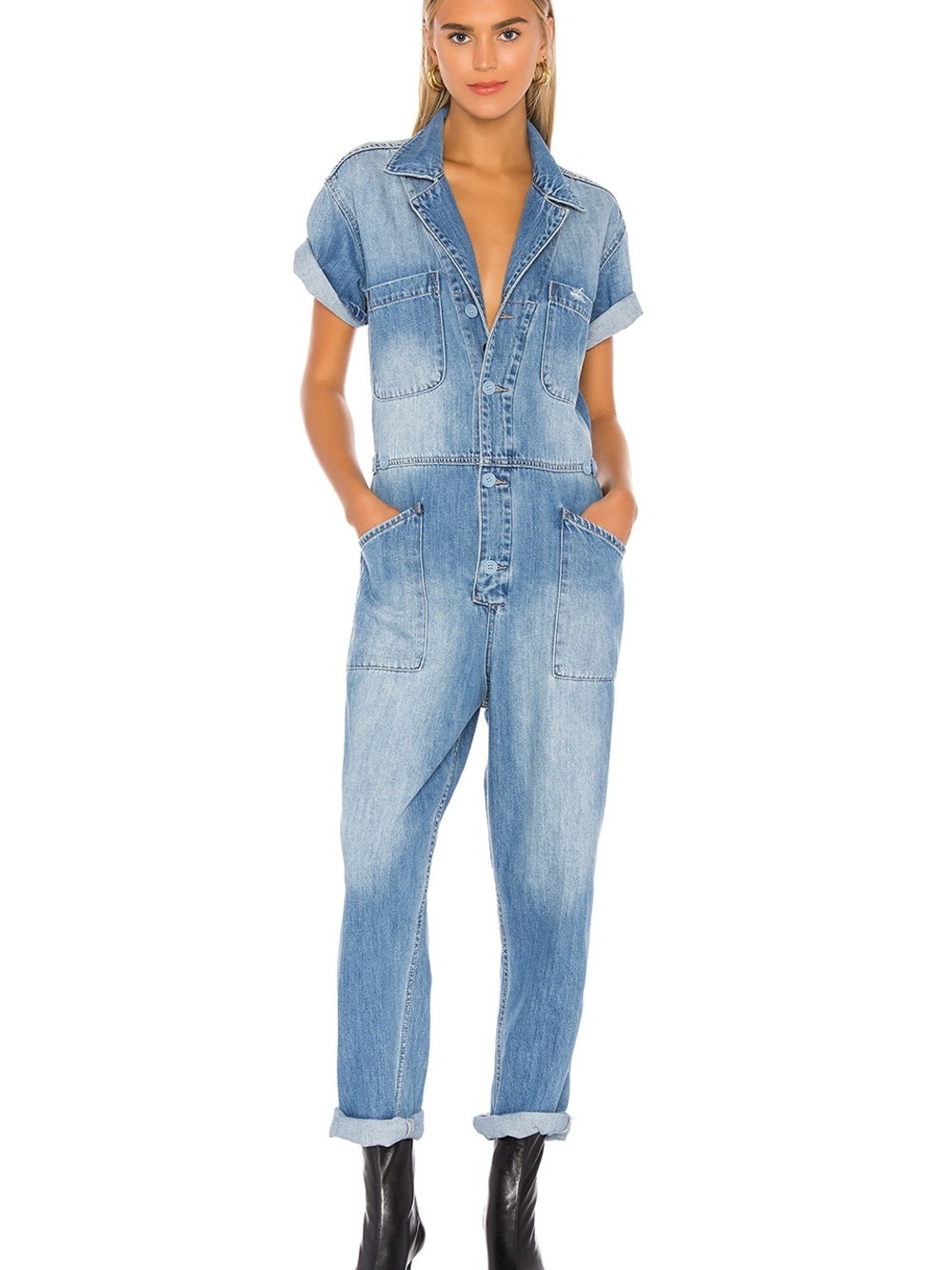 pistola Light Blue Denim Short-Sleeve Jumpsuit Overalls